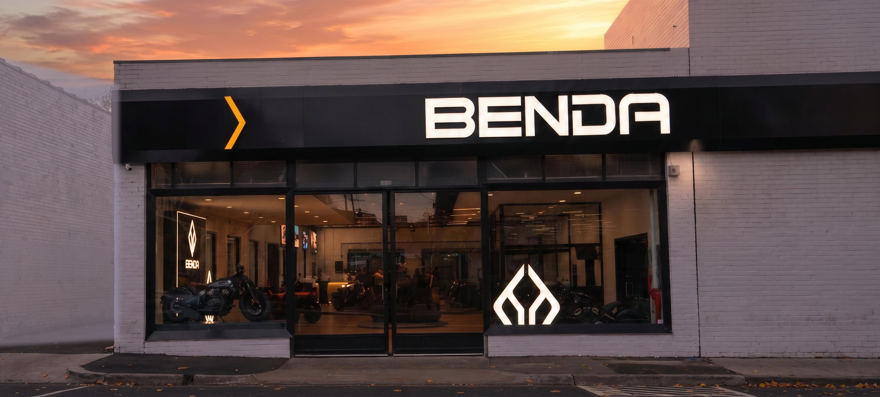 The BENDA showroom at dusk